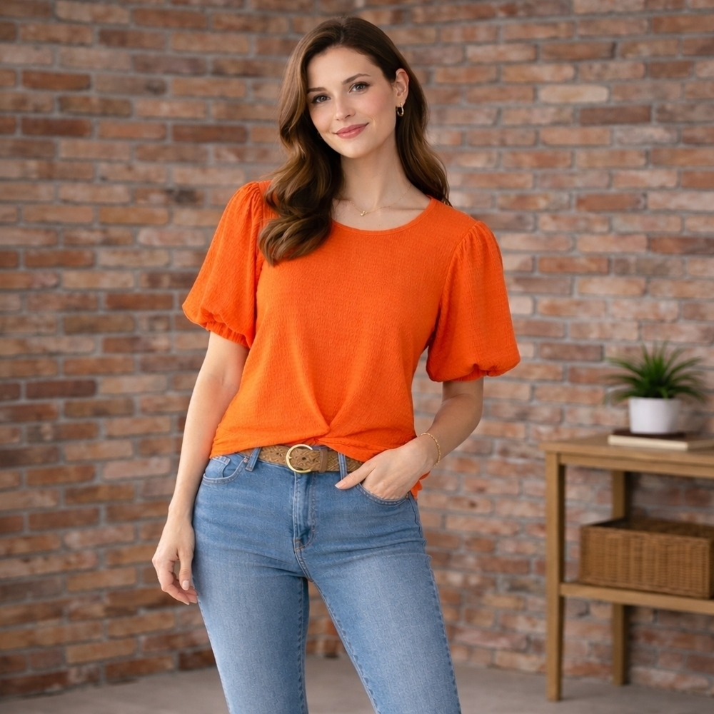 Adrienne Vittadini Textured Puff Sleeve Top – XL